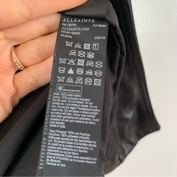 All Saints Dalby Leather Jacket Black Moto Biker Asymmetric Zip Slim Fit Size 4 - Picture 8 of 9